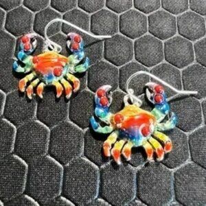 Crab Earrings Multicolored 18K White Gold Plated